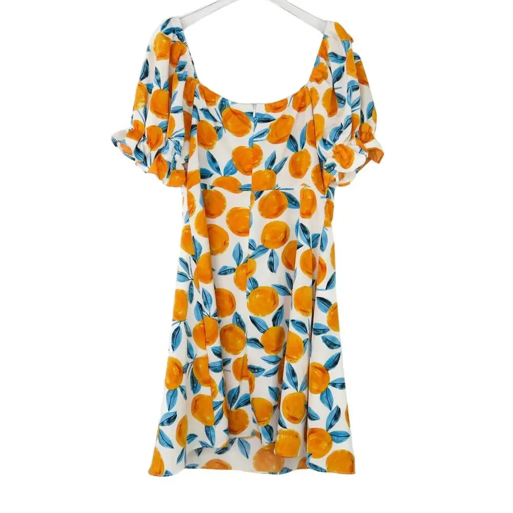 Shein Citrus Clementine Orange Puff Sleeve Mini Dress Medium Summer - Picture 4 of 10